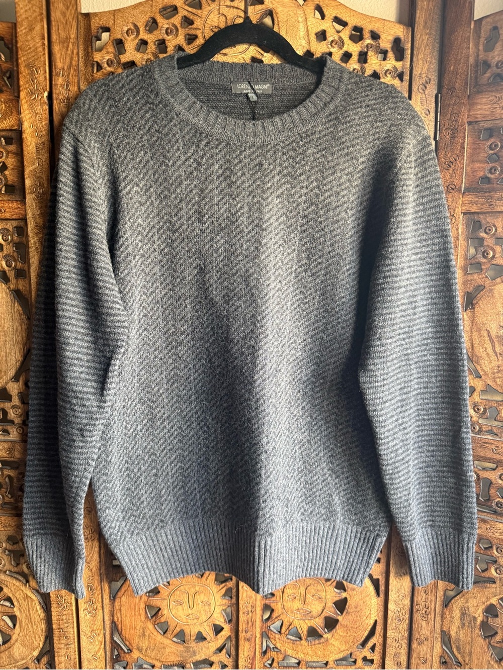 NWT Lorenzo Magni Gray Knit Sweater Elbow Patches Sz L Italy